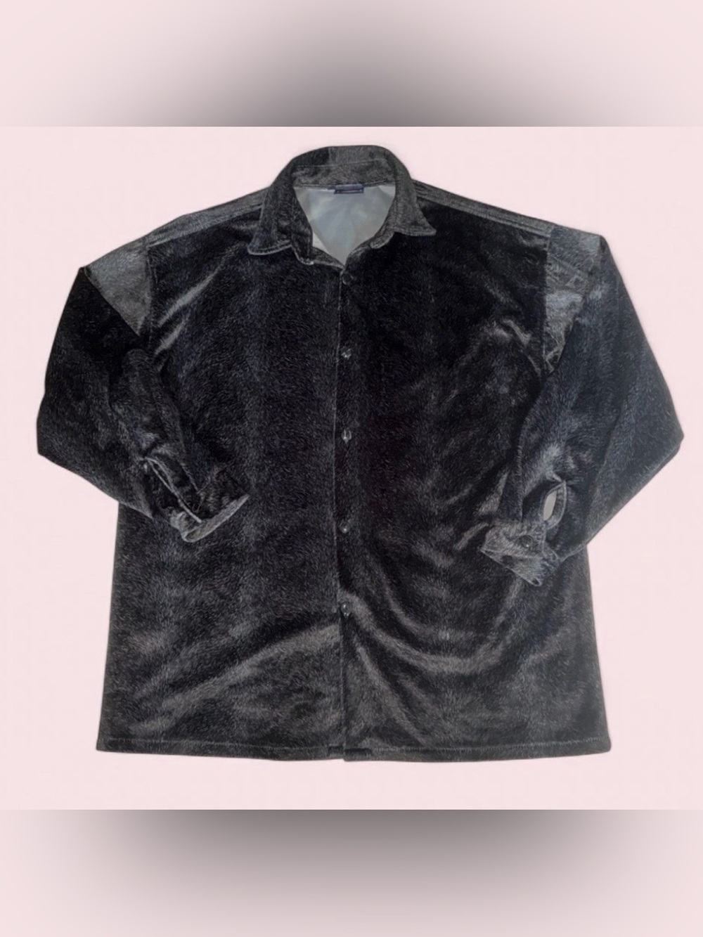 Men's Black Plush Button-Front Shirt Jacket